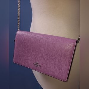 SOLD! Coach Leather Anna Foldover Crossbody Clutch Silver/Violet Orchid $228 NWT